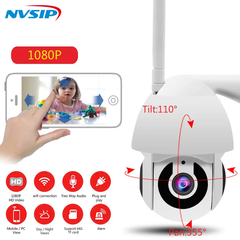 

1080P Speed Dome Outdoor Wifi Wireless PTZ IP Security Camera 2MP Two Way Audio SD Card IR Vision Video Home V380