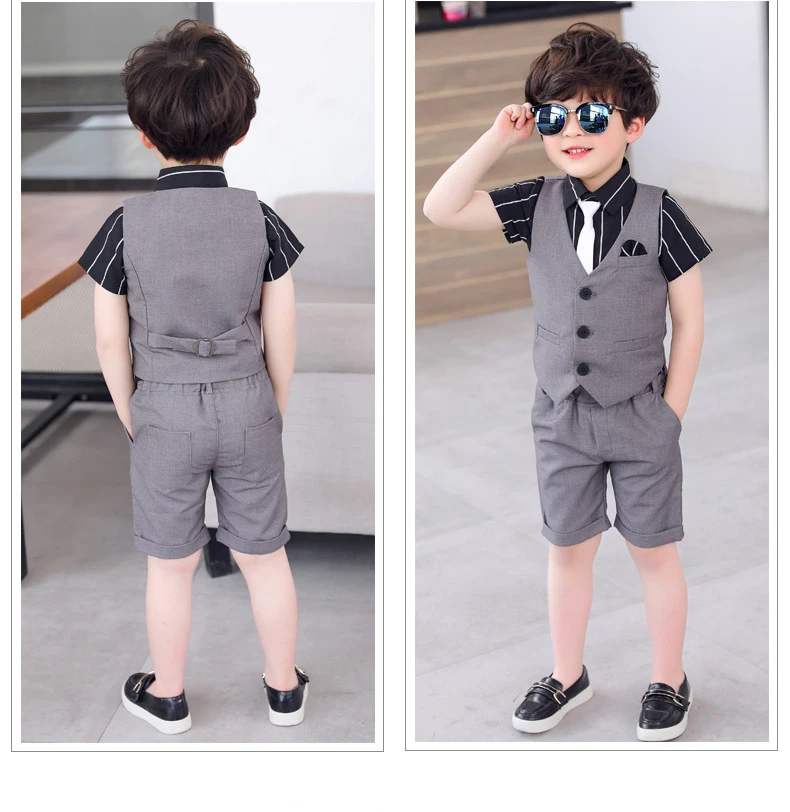 ActhInK/ комплект из 3 предметов для мальчиков, серый костюм без рукавов Летний Свадебный костюм серого цвета для мальчиков Детский серый костюм с жилетом детский сад форма для мальчиков костюм