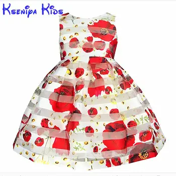 2017 European Style Summer Girl Dress Sleeveless Floral Big Child Ball Gown Kids Dresses For Girls