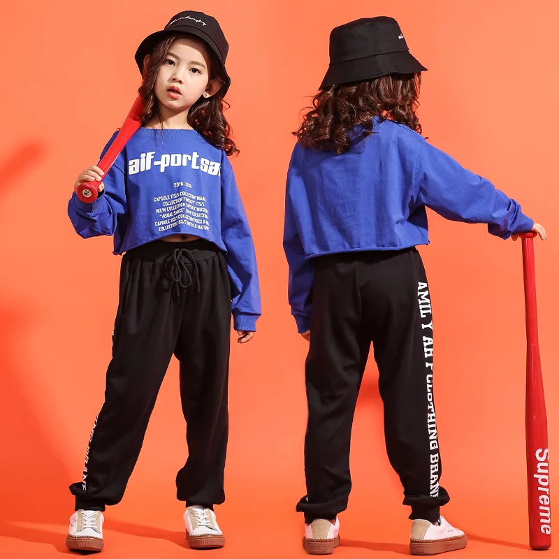 Children Hip Hop Clothes Girls Jazz Street Dance Costumes Kids CropTop Sweatshirt Jogger Pants Ballroom Stage Outfit