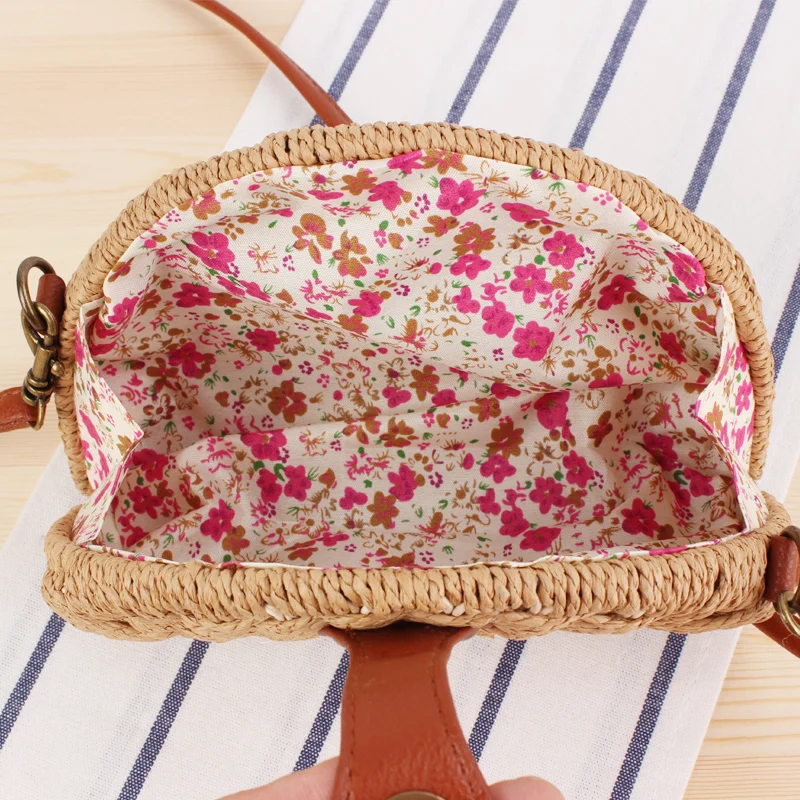 Полукруглая мини-соломенная сумка из искусственной кожи на ремешке с пряжкой, ручная работа, плетеная ротанговая сумка через плечо, богемная пляжная Повседневная сумка SS7423