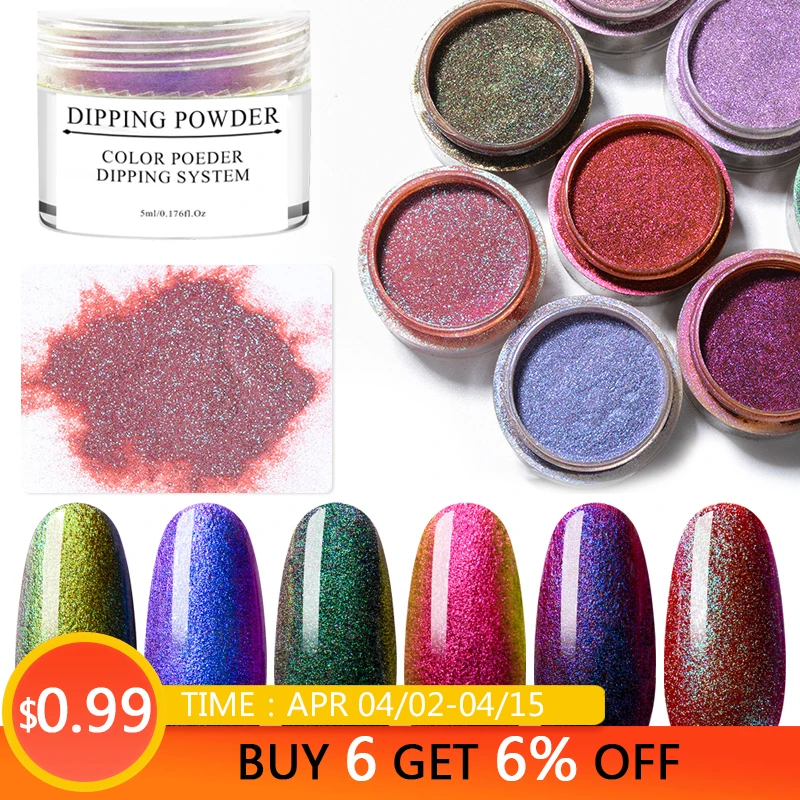

Mtssii Chameleon Powder Dipping System Without Lamp Cure 5ml Natural Dry Mirror Effect Glitter Nail Art Manicure Pigment Dust