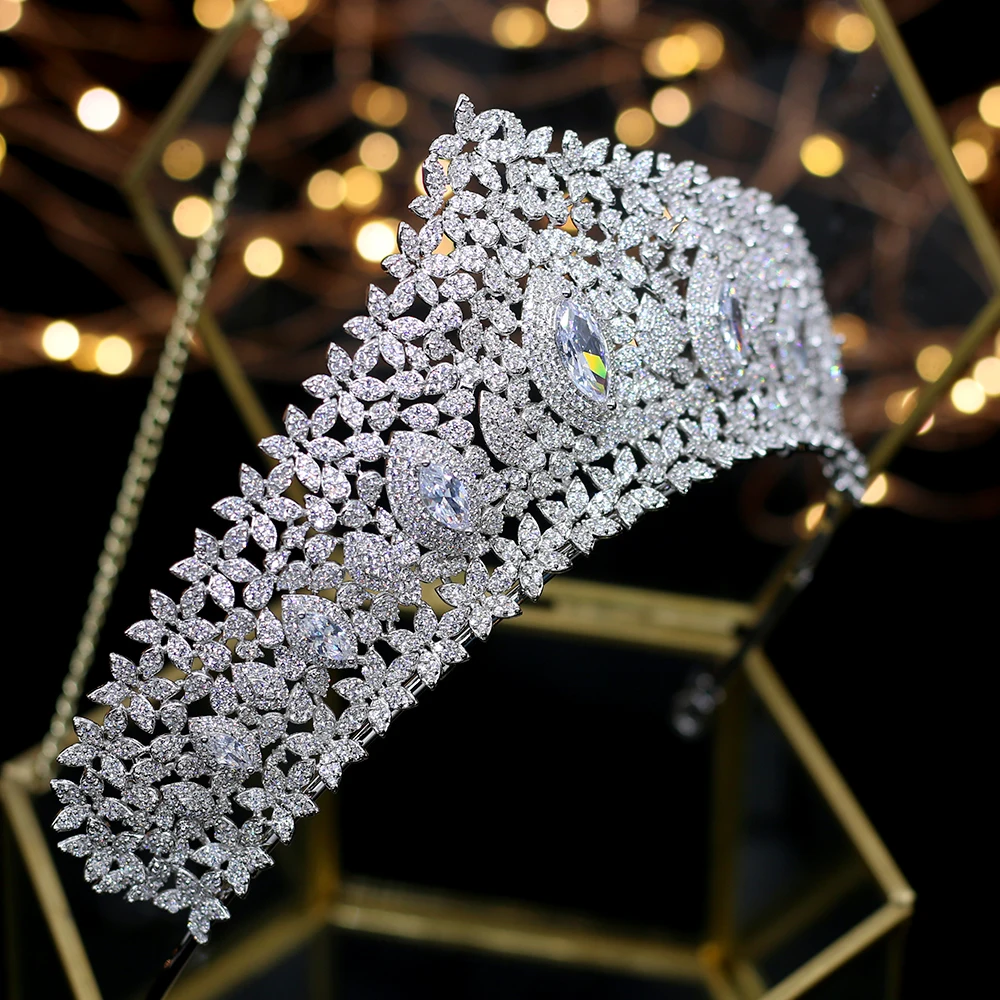 Ashora Full Zircone Crystal Diademi Corone Per Spose Wedding Hairbands Royal Princess Evening Hair Jewelry Wedding Accesso