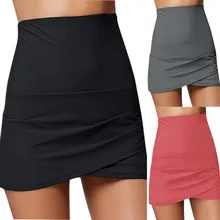 Женская высокая талия сплошной цвет подол Shirring купальник юбка купальник бикини Низ# D