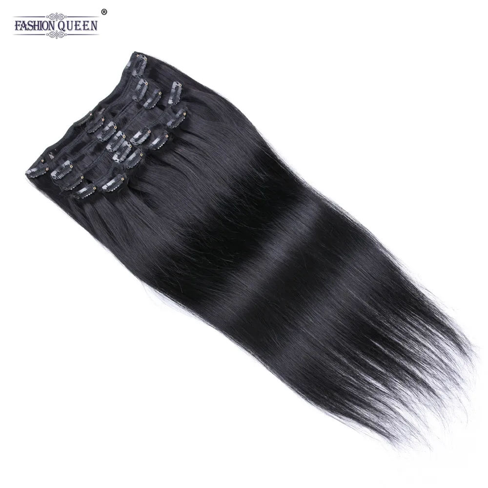 

Full Head Clip in Human Hair Extensions #1b Silky Straight Clip Hair Extensions 12pcs/set, weighs 100g with 20 clips, 2pcs free