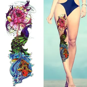 

Beach Watercolor Peacock Temporary Tattoo Louts Women Full Leg Art Waterproof Tattoo Stickers Girl Arm Flash Fake Tatto Carp