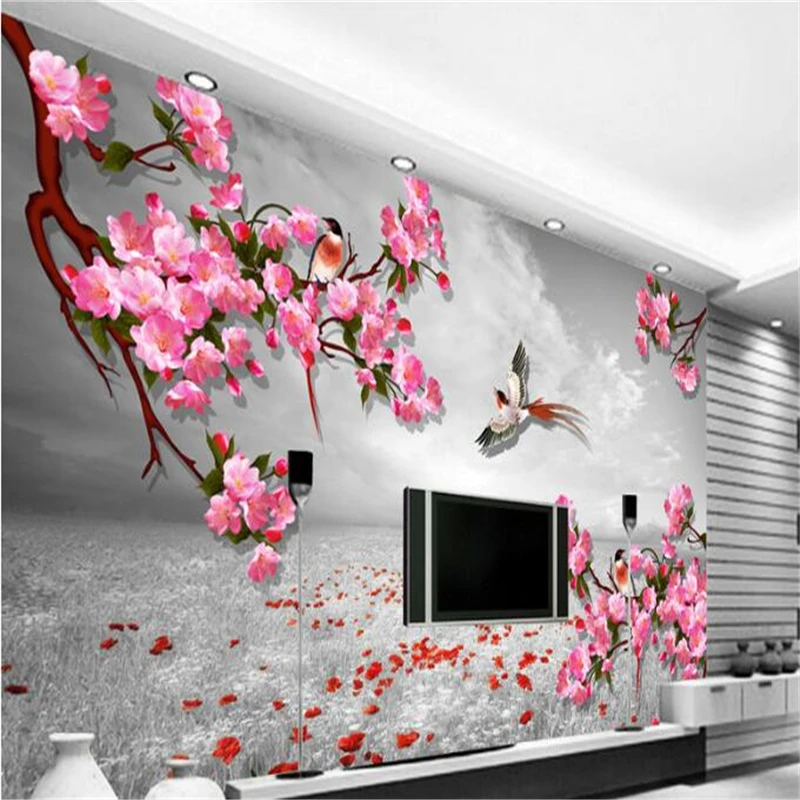 

3d фотообои beibehang, настенные наклейки, ретро фон, цветок, птица, диаграмма, ТВ, диван