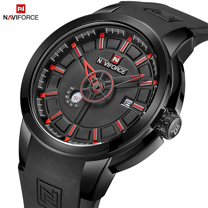 

NAVIFORCE Watches Mens Luxury Brand Sport Military Quartz Wristwatches Rubber Strap Analog 3D Face Waterproof Men Watch+box