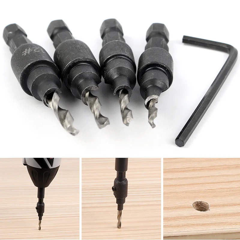 4pcs/lot Countersink Drill Bit Drill Press Set Reamer Woodworking 5 Flute Chamfer Carpentry DIY