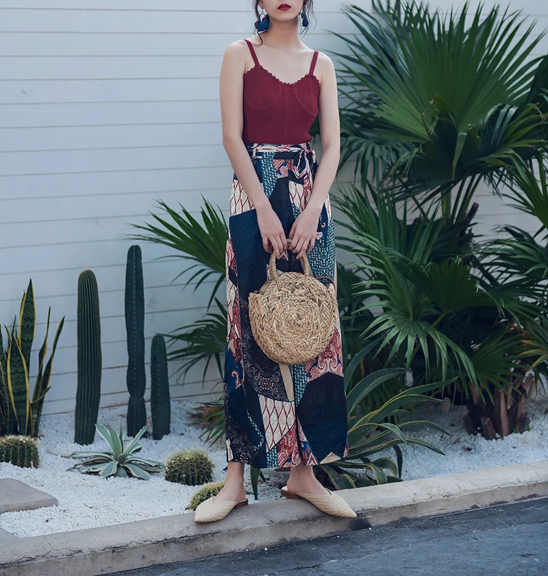2019 Spring and summer new style Bohemian wide-leg trousers Beach holiday sunscreen trousers Chiffon printed trousers 2019 Spring and summer new style Bohemian wide-leg trousers Beach holiday sunscreen trousers Chiffon printed trousers