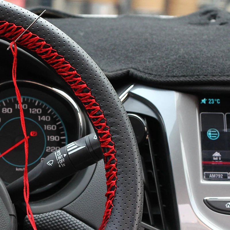 MALUOKASA 36/38/40CM Car Steering Cover DIY Steering Wheel Covers Soft Leather Braid Design With Needle and Thread Interior Kits MALUOKASA 36/38/40CM Car Steering Cover DIY Steering Wheel Covers Soft Leather Braid Design With Needle and Thread Interior Kits