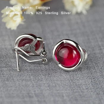 

Luxury Red Garnet Earrings For Women 100% Real 925 Sterling Silver Jewelry Simple 4 Colors Round Gemstone Stud Earrings SE25