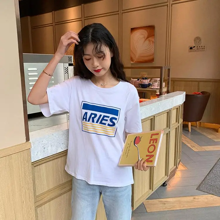 Simple Letter Printed Casual Loose Fashion Basic All Match Summer Fashion Female Women Hit Hot Sale Short Sleeve T-shirts - Цвет: White