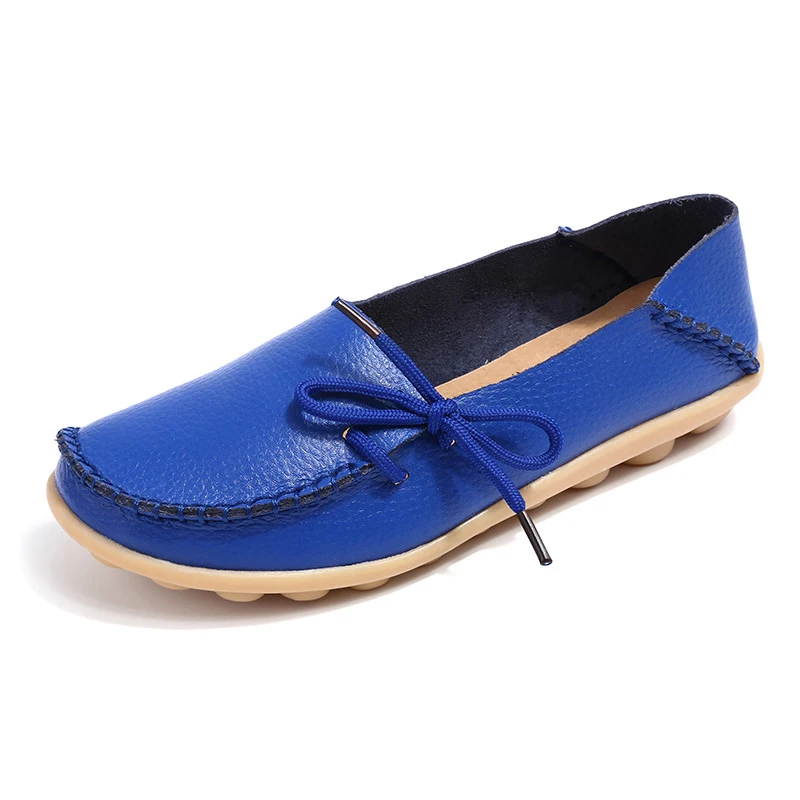 royal blue Женская обувь на плоской подошве; коллекция года; летние женские слипоны; обувь из натуральной кожи; Балетки без застежки; Мокасины с бантом; балетки на плоской подошве; женская обувь; 24 цвета - Цвет: royal blue
