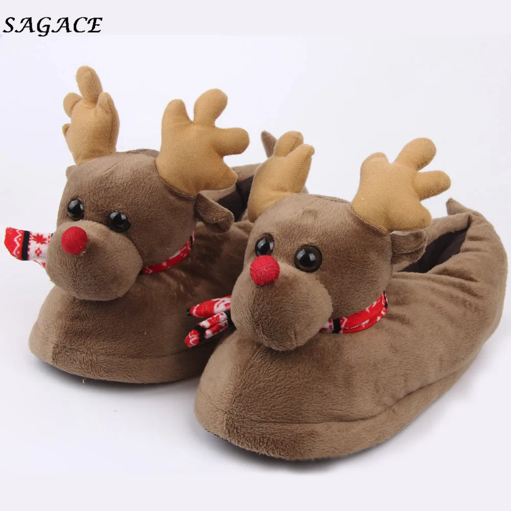 

SAGACE shoes woman 2018 Deer Children Slippers Girls Boys Home Shoes Winter Indoor Warm Plush Cotton Cartoon Christmas Slippers