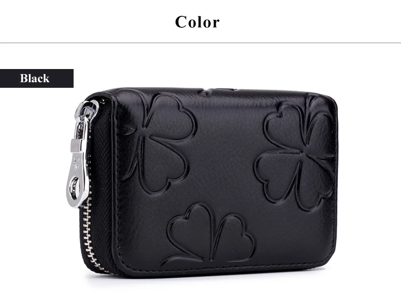 Lomelobo Lady Flower Card Holder Split Leather Girl Zipper Coin Purse Women Business Card Cowhide Female Credit ID Cards Wallets HCL7132  Details (14)