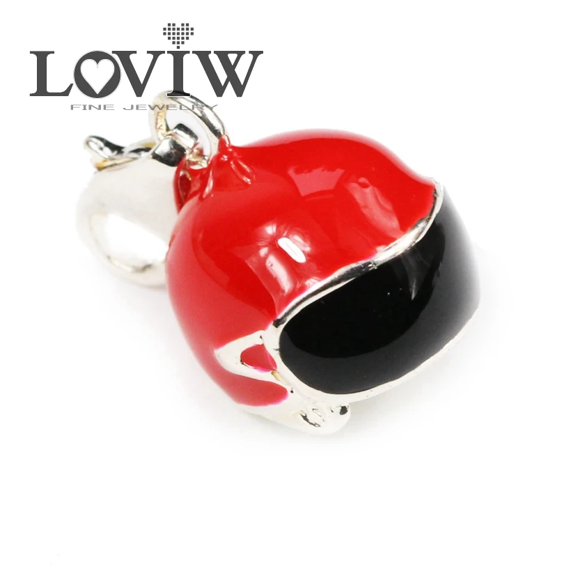 

Fashion European 3D Silver Red and Black enamel Motorcycle Helmet Charm Pendant Fit thomas sabor Charm Bracelet For Women & Men