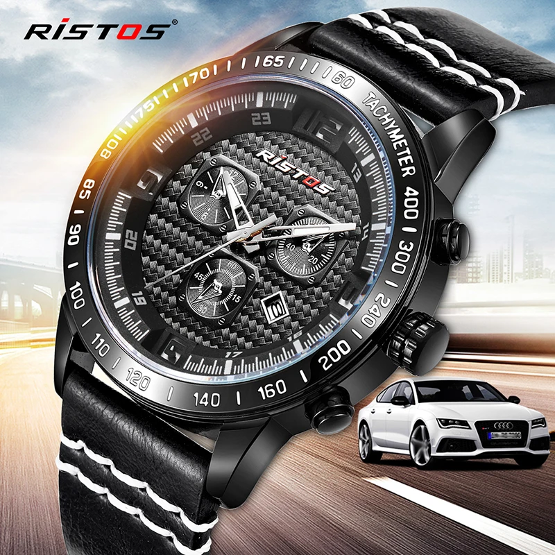 

RISTOS Watch Top Brand Man Watches with Chronograph Sport Waterproof Clock Man Watches Military Luxury Men's Watch Analog Quartz