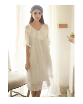 

RenYvtil Royal Palace Nightgown Women Summer Princess Nigthdress Elegant Sweet Sleepdress Gauze Bride Dress Home Wear Female