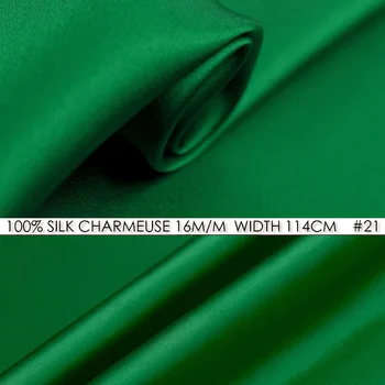

CISULI SILK CHARMEUSE SATIN 114cm width 16momme/100% Natural Silk Women Wedding Dress Fabrics Bamboo Green NO 21