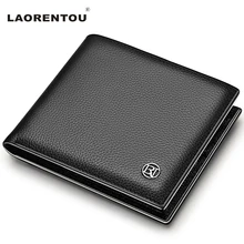 Laorentou 100% Genuine Leather Wallet Men Short Wallet Vintage Cow Leather Casual Men Wallet Purse Standard Brand Wallets N52