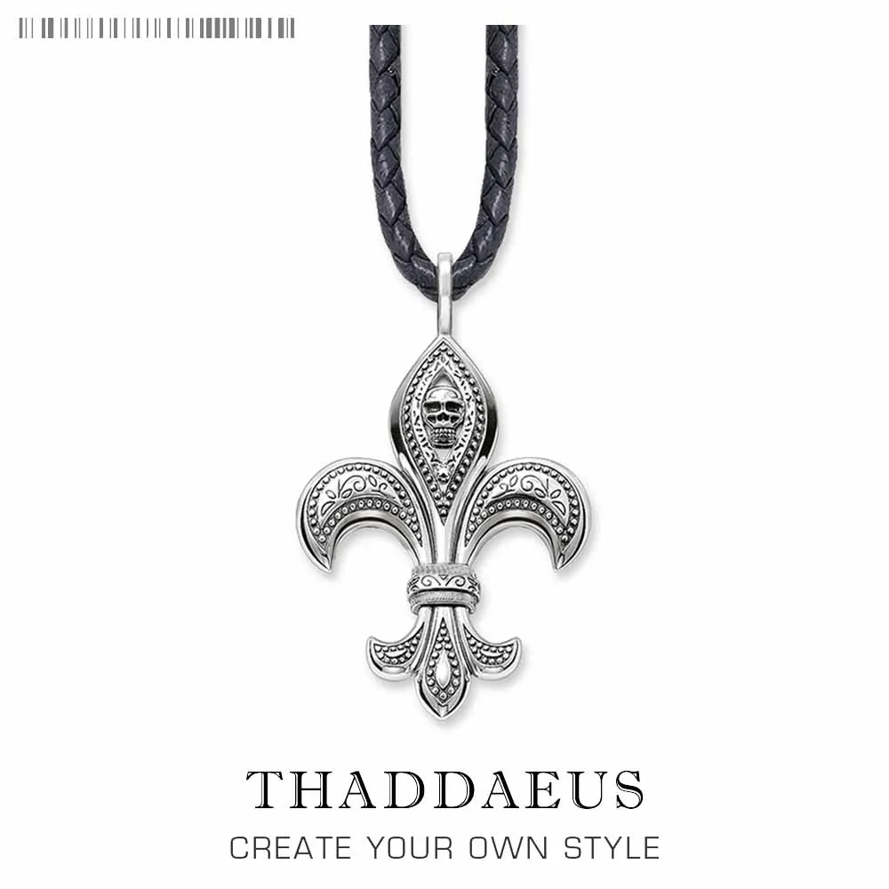 

Leather Necklace Lily Fleur-de-lis Skull,2017 Ts 925 Sterling Silver Link Chain Fashion Jewelry Thomas Style Bijoux Gift For Men