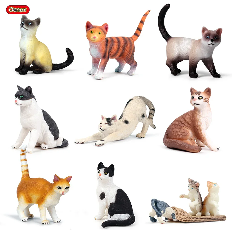 

Oenux Simulation Poultry Small Size Cute Cat Animals Figurines Miniature Kitten Action Figures PVC Education Toy For Kid Gift