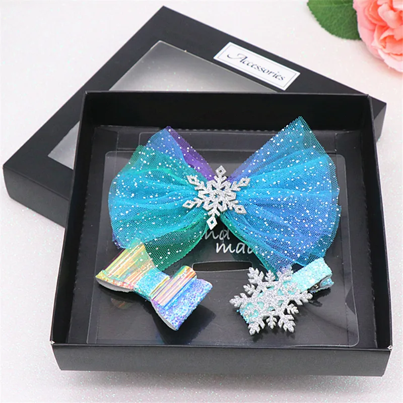 

Children's hair accessories set Elsa Princess Big Bow Hair Clips hairpin Gift Box Set Korean Girls Headwear