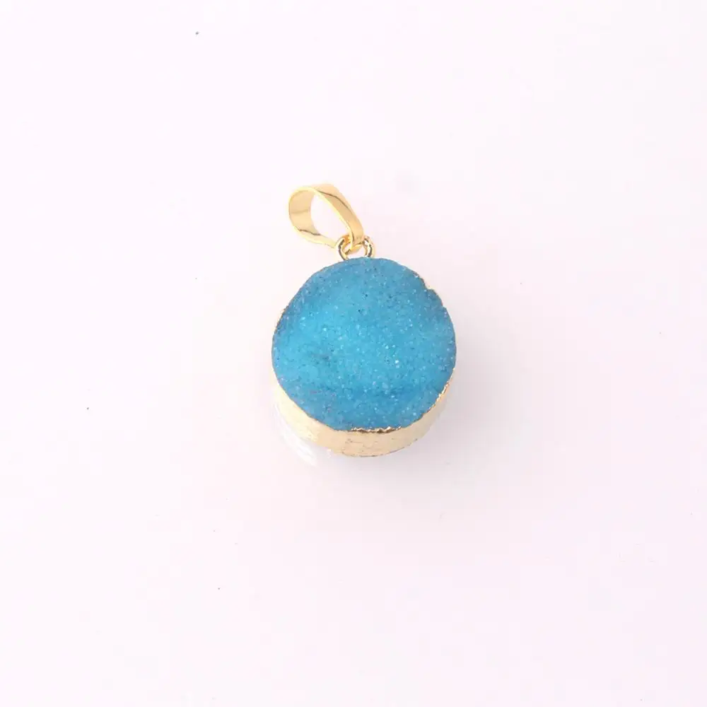 Drzuy Модный маленький золотой ободок круглой формы грубая натуральный камень, фиолетовый, синий кристалл кварца кулон ИСЦЕЛЕНИЕ друзы ожерелье - Окраска металла: Blue Gold-plated
