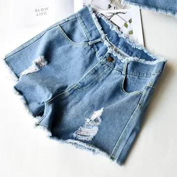 

Summer Korean version of women's wear large size burlap, high waist jeans, women's shorts, students loose wide legs LQ0122