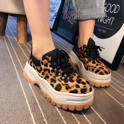 

2018 new leopard women's shoes breathable thick-soled platform shoes wild increase horse hair casual shoes fashion sexy luxury