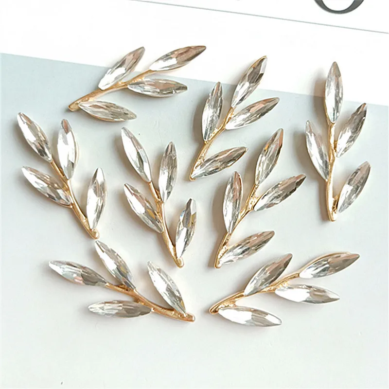 

SEA MEW 30 PCS 3.7cm*1.5cm Fashion Metal Alloy KC Gold Crystal Rhinestone Branch Connectors Charm For Jewelry Making