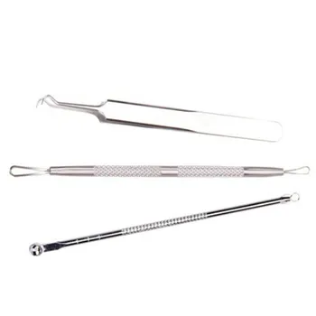 

4Pc/lot Stainless steel Blackhead Acne Blemish Remover Curved Tweezers Needle Extractor Tool Kit Set