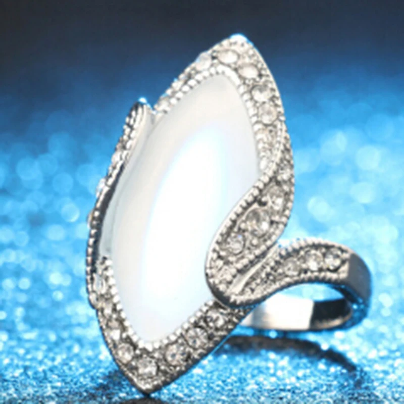 Women's Elegant Wedding Anniversary Opal Twist Rings Large Oval Opal