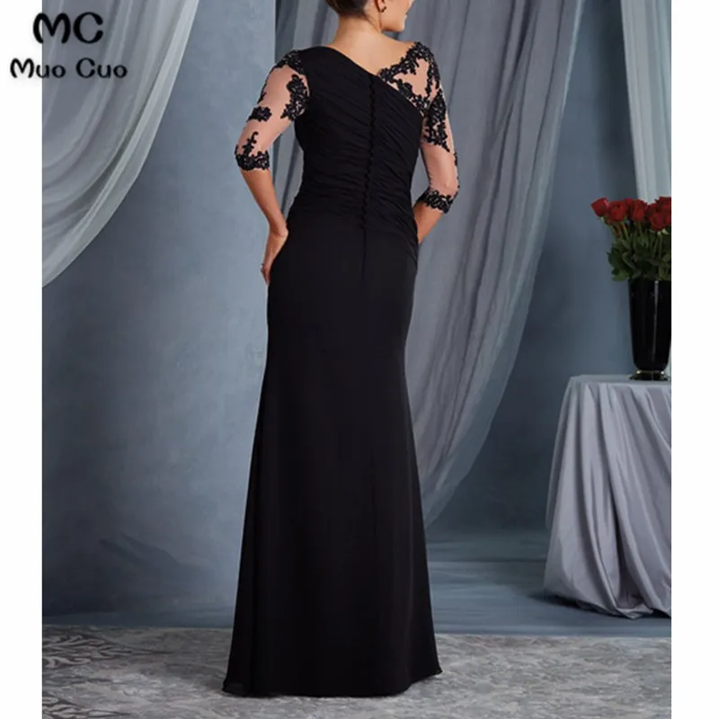 Иллюзия, черные платья для матери невесты с 3/4 рукавами, Аппликации, шифоновые платья для матери невесты на свадьбу
