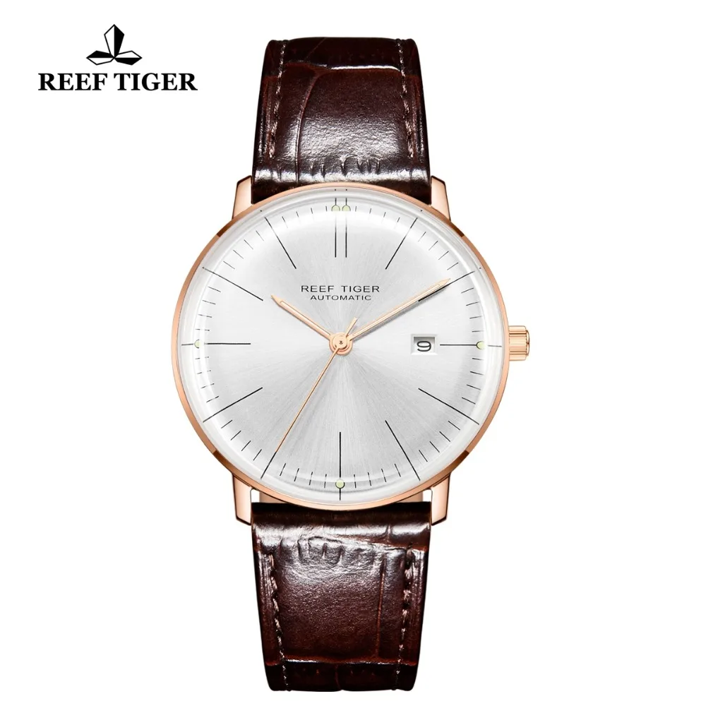 Риф Тигр/РТ Топ группа роскошные часы для мужчин розовое золото автоматические часы коричневый кожаный ремешок RGA8215