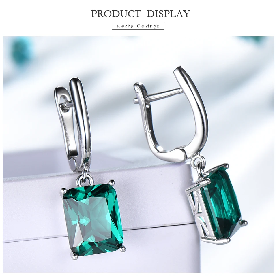 UMCHO &nbsp;&nbsp;Emerald 925 sterling silver earring for women EUJ094E-1-pc (3)