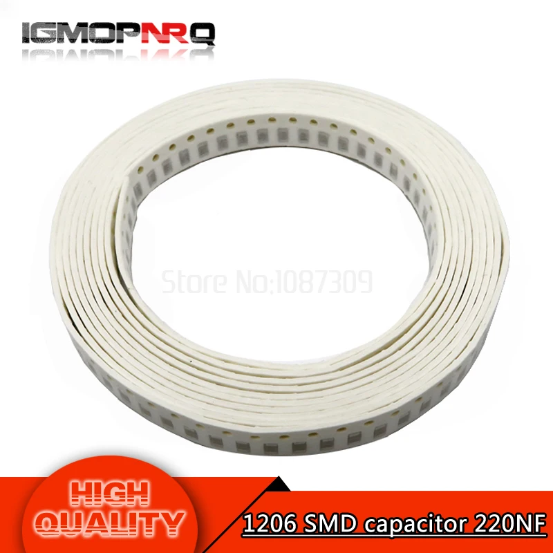 

100pcs 220NF X5R Error 10% 50V 1206 0.22UF 224 smd capacitor