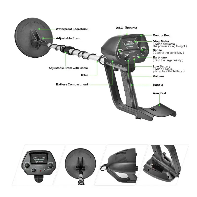 MD4030 портативный легкий вес подземный металлоискатель длина регулируемый Золотой сокровище металлический искатель Охотник под мелкой