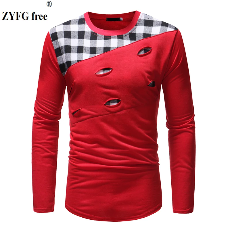 

ZYFG Free Men's Long Sleeve T-shirt men Casual patchwork color t shirts hugo boss O-neck t-shirt Men Cotton Polyester US size