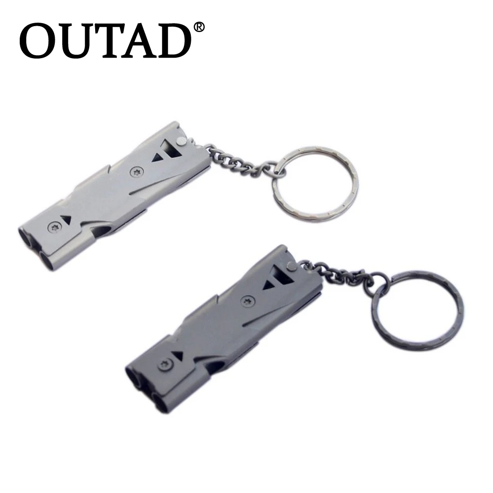 

OUTAD Double Pipe High Decibel Stainless steel Outdoor Emergency Survival Whistle Keychain Cheerleading Whistle 2 Colors