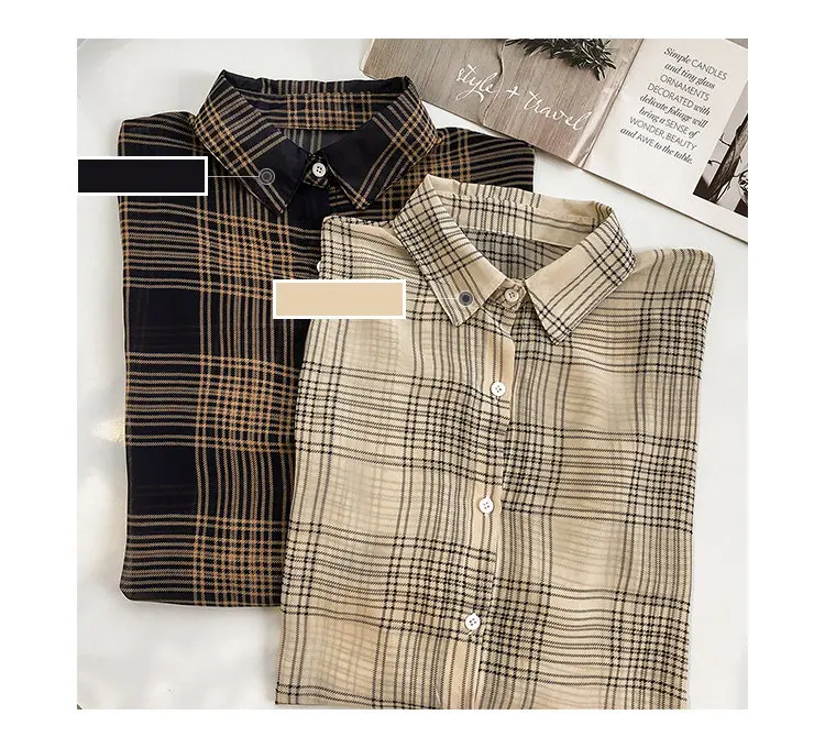 2019 Autumn Chic Plaid Shirts Women Batwing Sleeve Chiffon Blouses Casual Chemise Femme Tops Plus Size Tartan Blusas Mujer (3)