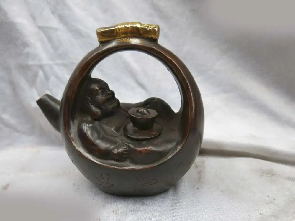 

DS China brass copper gild happy buddha Teapot Incense burner censer Statue
