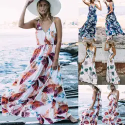 Новые летние женские модные повседневные платья без рукавов с v-образным вырезом и цветочным принтом Коктейльные Вечерние пляжные платья