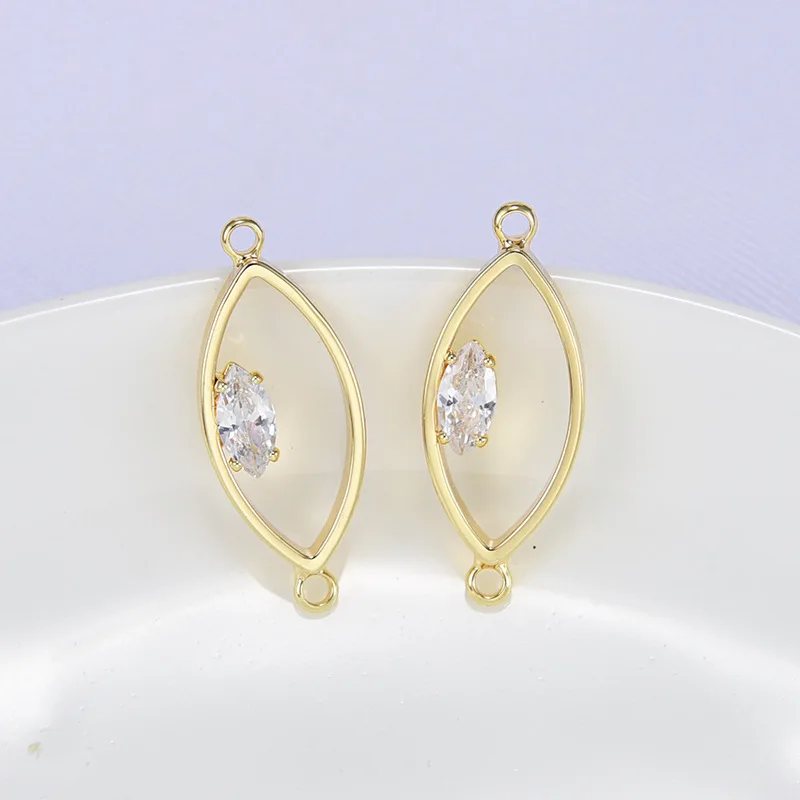 

(131) 6PCS 28x11MM 24K Gold Color Plated Oval with Zircon 2 Holes Connector Pendants High Quality DIY Jewelry Making Findings