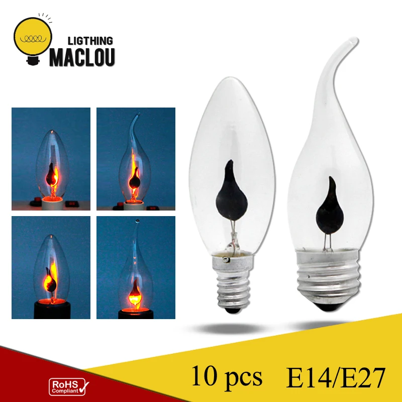 10pcs Vintage LED Flame E27 E14 Lamps 3W Candle Light Bulb Flickering