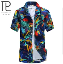 Brand Summer Hawaiian 2015 Men's Hawaii Beach Shirt, Men Short Sleeve Floral Loose Casual Shirts Plus Size L - 4XL#A7 bob dong men s vintage wdf floral printed summer hawaii shirt short sleeve retro pattern beach casual hawaiian shirts for luau