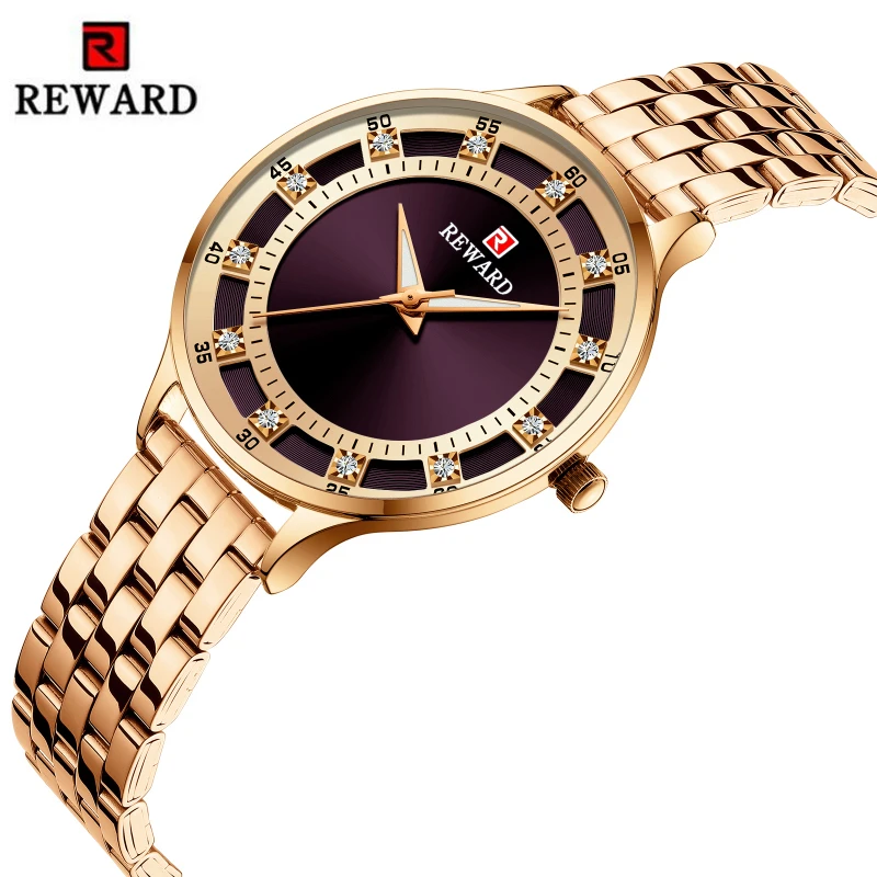 

Reloj Mujer REWARD Luxury Women Watches Fashion Diamond Women's Watches Simple Rose Gold Women Wrist Watch Clock zegarek damski