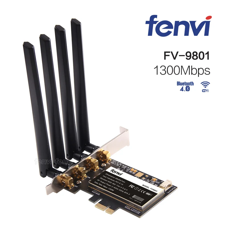 PCI Express 802 11AC Dual Band Broadcom BCM94360 1300Mbps WiFi Fenvi FV9801 Desktop PCI E Wireless