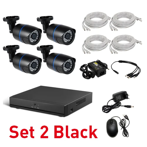 4CH 1080P IP CCTV камера Камера Системы комплект HD 8-канальный сетевой видеорегистратор NVR 4 шт. 1920x1080P 2.0MP Водонепроницаемый пуля Secuity Камера Камеры скрытого видеонаблюдения - Цвет: Set 2 Black